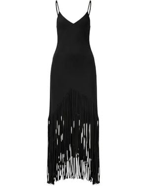 Pinko Fringed V-Neck Maxi Dress - Black
