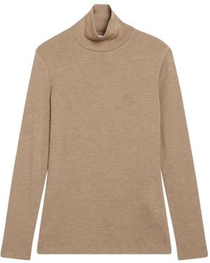 Max Mara Roll-Neck Logo-Embroidered Sweater - Natural