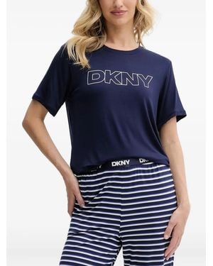 DKNY Gestreifter Pyjama mit Logo - Blau