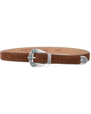 Mancini 1979 Engraved-Buckle Suede Belt - White