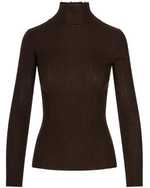 Agnona Ribbed-Knit Scalloped-Edge Sweater - Brown