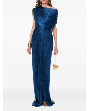 Ana Radu Draped Plissé-Effect Maxi Dress - Blue