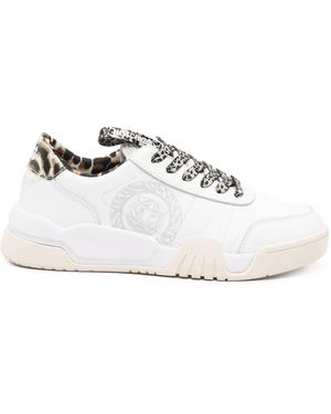 Just Cavalli Tiger Head-Motif Low-Top Trainers - White