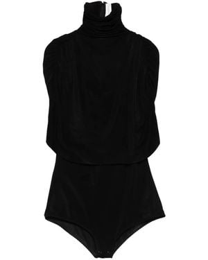 Magda Butrym Body Drapeado Con Cuello Alto - Negro