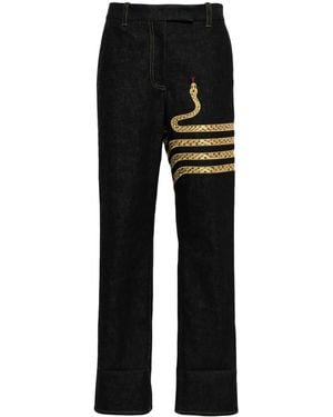 Thom Browne Snake-Embroidered Chino Jeans - Black