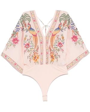 FARM Rio Embroidered Bodysuit - Pink