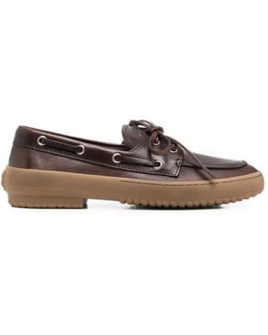 Miu Miu Lace-Up Leather Loafers - Brown