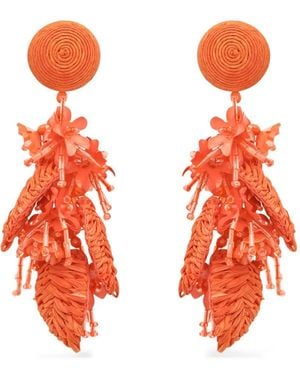 Oscar de la Renta Raffia Tassel Bouquet Clip-On Earrings - Orange