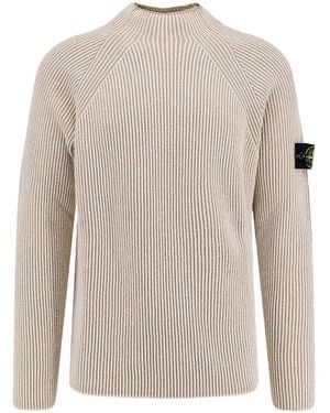Stone Island Ribbed mock-neck sweater - Weiß