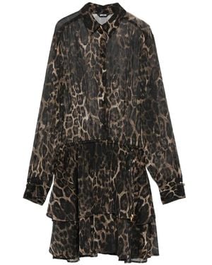 Just Cavalli Leopard-Print Tiered Mini Dress - Grey
