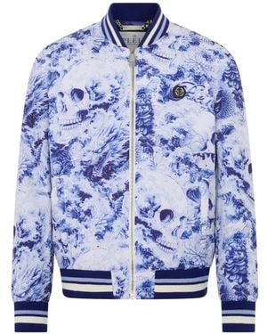 Philipp Plein Floral Skull Bomber Jacket - Blue