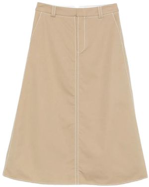 Ami Paris A-Line Stitch Midi Skirt - Natural