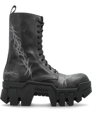 Balenciaga Bulldozer Printed Combat Boots - Black