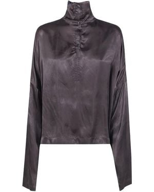 Rick Owens Buttoned High-Neck Blouse - Blue
