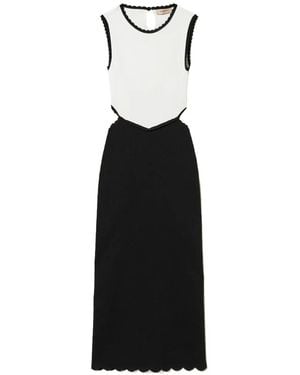 Twinset Scalloped-Edge Two-Tone Midi Dress - Black