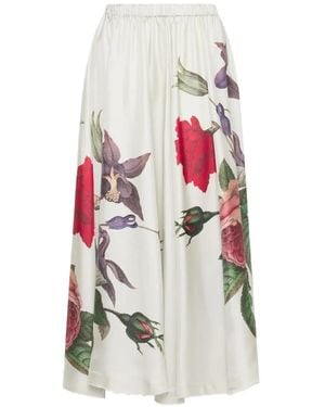 Pierre Louis Mascia Aloe Botanical-Print Silk Maxi Skirt - White