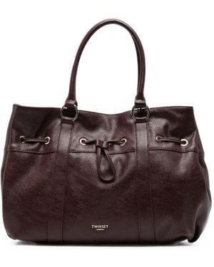 Twinset Pebbled Drawstring Tote Bag - Brown