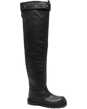 Patrizia Pepe Leather Over-The-Knee Buckle Boots - Black