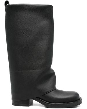 GISÉL MOIRÉ 40Mm Manchester Slouchy Leather Biker Boots - Black
