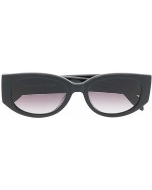 McQueen Alexander Mc Queen Oval-frame Logo-print Sunglasses - Black