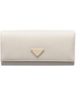 Prada Grand Portefeuille Saffiano En Cuir - Natural