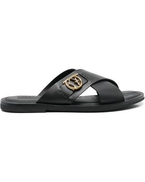 Ferragamo Logo-Plaque Leather Sandals - Black