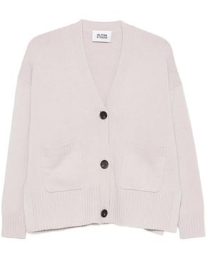 Alpha Studio Patch-Pocket V-Neck Cardigan - White