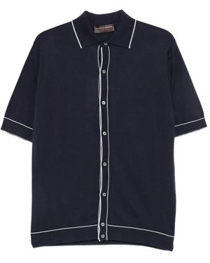 FILIPPO DE LAURENTIIS Short-Sleeve Trim-Detail Shirt - Blue