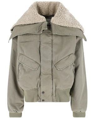 Entire studios Shearling-Collar Corduroy-Panel Jacket - Grey