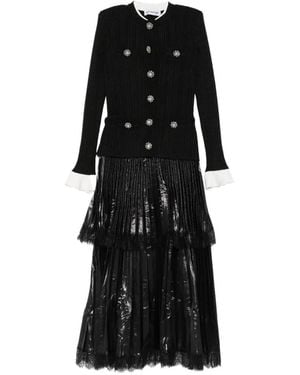 Self-Portrait Crystal-Embellished Pleated Midi Dress - Black