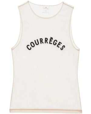 Courreges Logo-Print Tulle Top - Natural