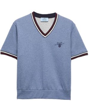 Prada Cotton Fleece V-Neck Sweatshirt - Blue