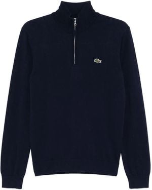 Lacoste High Zipped Neck Plain Sweater - ブルー