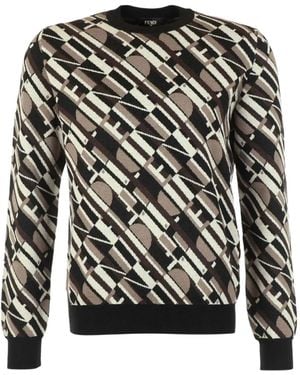 Fendi Patterned Crew-Neck Jumper - Black