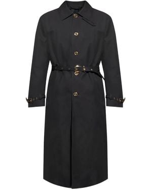 Versace Belted Animal-Print Coat - Black