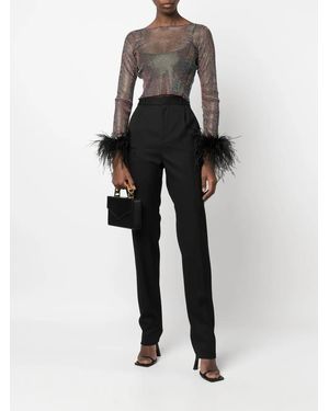 Santa Brands Rhinestone-Embellished Feather Crop Top - Black