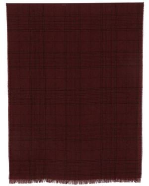 Destin Check-Pattern Frayed-Edge Scarf - Purple