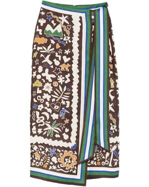 ALÉMAIS Jupe Mi-Longue Maroc À Imprimé Graphique - Blanc