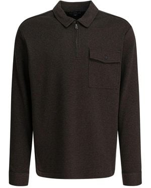Vince Poloshirt Met Visgraatpatroon, Rits En Zak - Zwart