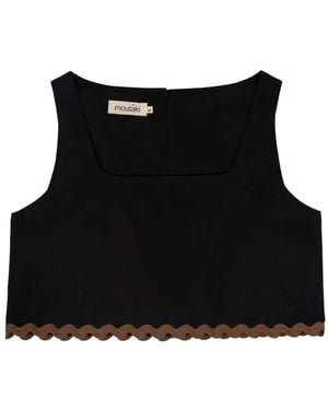MOUTAKI Scalloped-Edge Cropped Top - Black