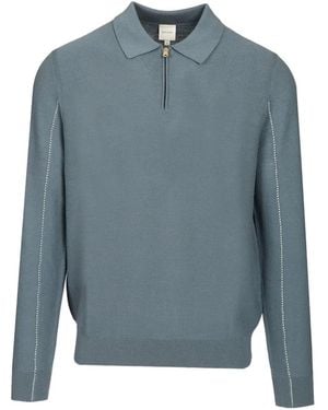 Paul Smith Quarter-Zip Textured Merino Jumper - Blue