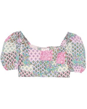 MC2 Saint Barth Delia Square-Neck Floral-Detail Top - Grey