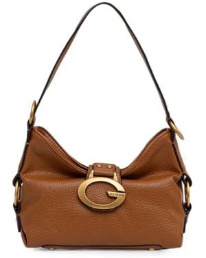 Guess Logo-Plaque Pebbled-Texture Tote Bag - Brown