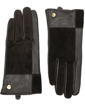 Barbour Corduroy-Panel Leather Gloves - Black