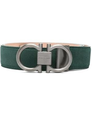 Ferragamo Gancini Buckle Suede Belt - Green
