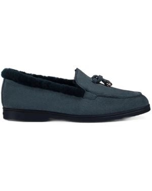 Doucal's Fur-Trimmed Tassel Loafers - Blue