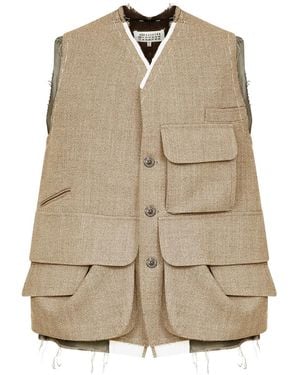 Maison Margiela Wool Vest With Cargo Pockets - Natural
