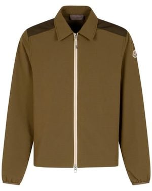 Moncler Seersucker Zip-Front Shirt - Green