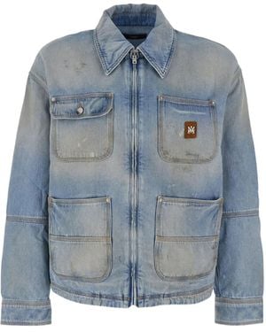 Amiri Logo-appliquéd Distressed Denim Jacket - Blue