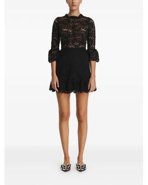 Pink Lace Ruffled Mini Dress - Black